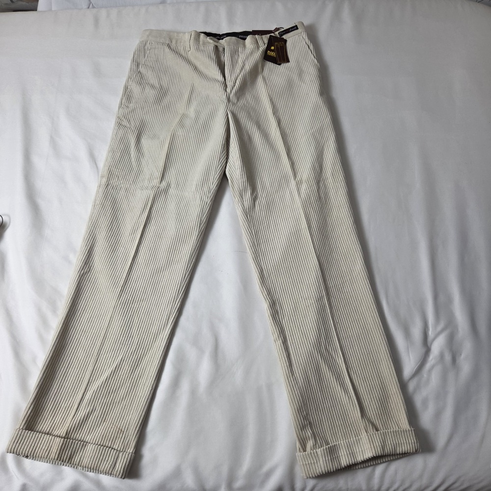 Inserch Cream Corduroy Pants Flat Front Cuff 38 X 32 Preppy Old Money Professor - Picture 2 of 6